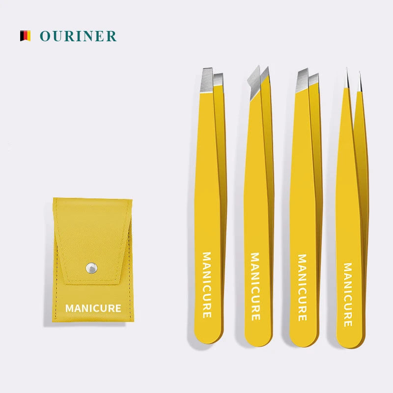 4 Pcs Colorful Eyebrow Tweezer Hair Beauty Fine Hairs Puller Stainless Steel Slanted Eye Brow Clips Removal Makeup Tools