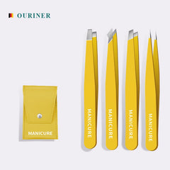 4 Pcs Colorful Eyebrow Tweezer Hair Beauty Fine Hairs Puller Stainless Steel Slanted Eye Brow Clips Removal Makeup Tools