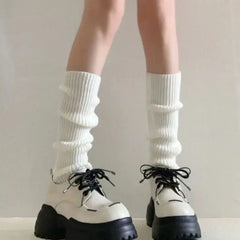 42/52/72cm Leg Warmers Lolita Socks Y2K Knitted Warm Foot Cover White Black Warmer Lady Autumn Winter Crochet Sock Boot Cuffs