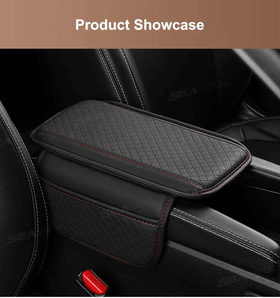 BLALION Leather Car Armrest Box Pad Memory Foam Center Console Arm Rest Protector Cover with Storage Pocket Elbow Rest Cushion