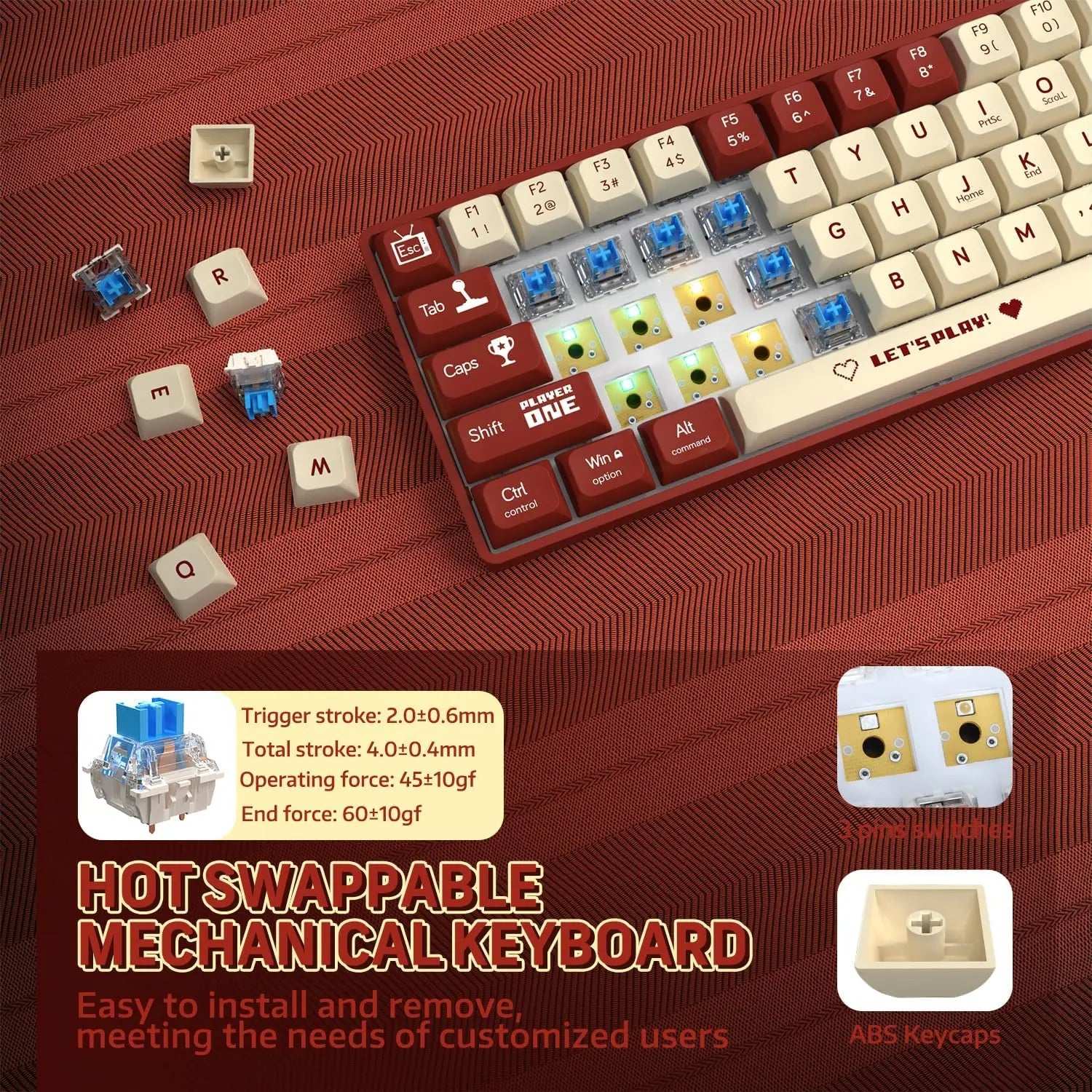 AJAZZ AK680 wired mechanical gaming keyboard double-pin keycap 68-key full-key hot-swappable mixed color lighting effect
