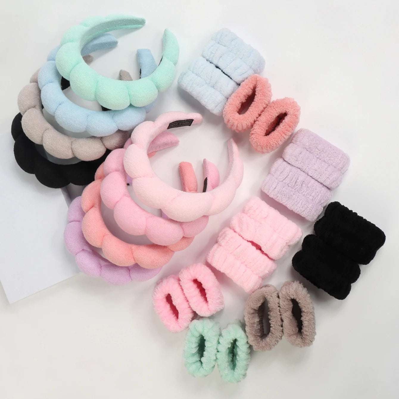 3 件套时尚 Microfiber Washing Wristbands Scrunchies Puffy Headband Spa Bubble Headband for Washing Face Makeup Shower Skincare
