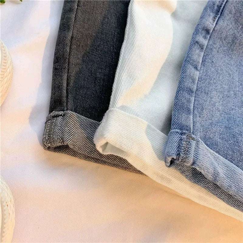 High Waist A-Line Wide Leg Jeans orts Women's Cuffed Loose Slimming High Waist Flower Bud Pants Summer Casual orts