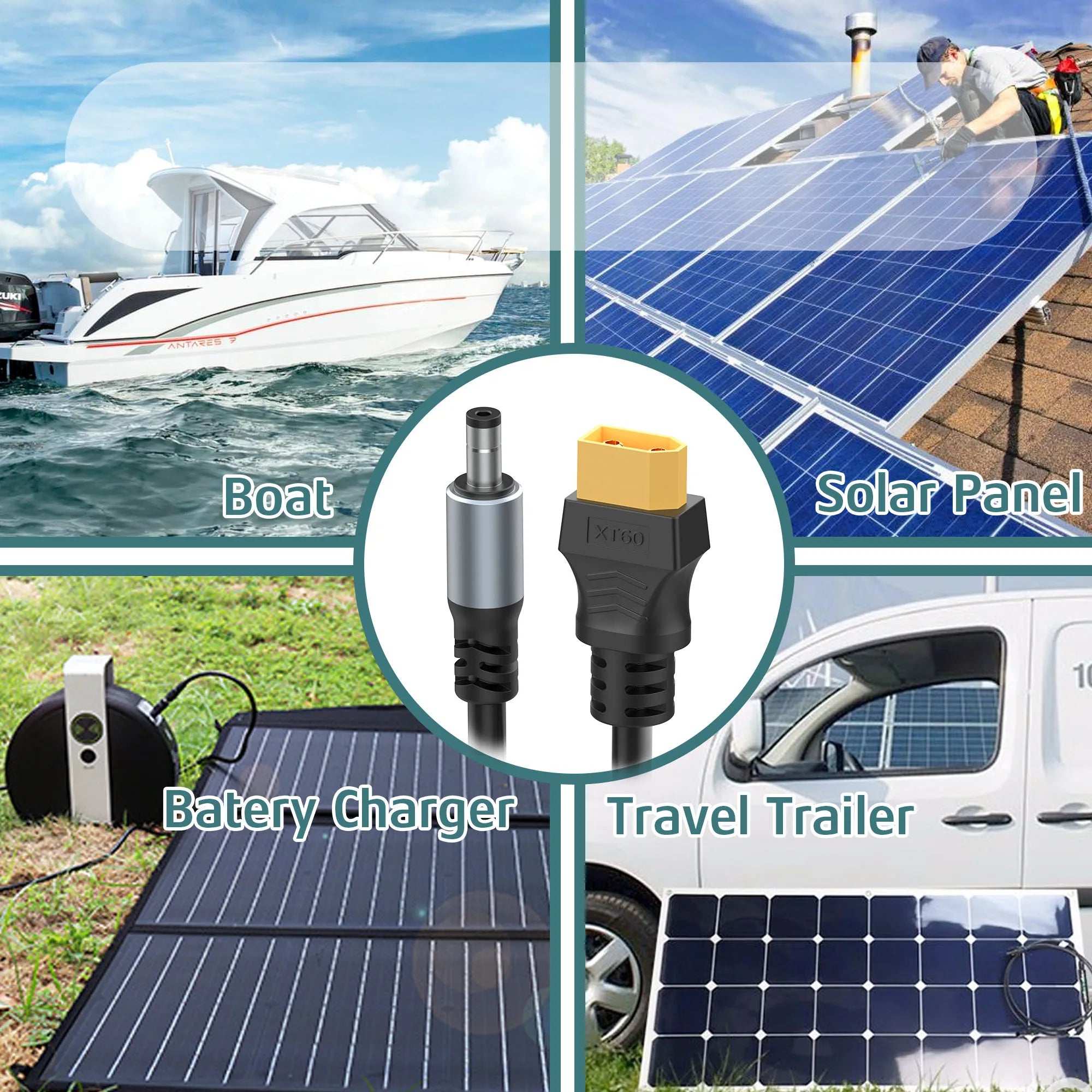 16AWG XT60 Female To DC5521 Male Power Cable Adapter for Solar Power Station and Laptops