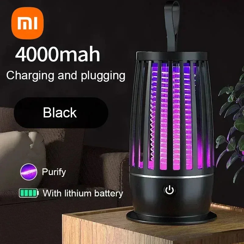 Rechargeable black mosquito trap lamp with battery indicator and purple light grid