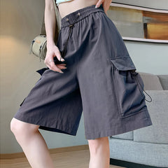 Sweet Cool Sle Women's Workwear orts Summer Thin American Qui Dry Casual Wide Leg Five-Quarter Loose Straight Cut Pants