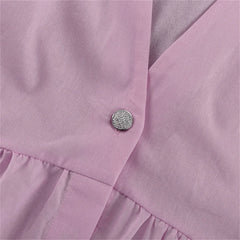 Fashion Pink 2 Piece Set Women Summer Chic Elegant Outfit Single Breasted Sleeveless Ruffles Tank Top Loose Wide-leg Pants Sets