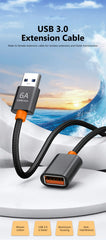 كابل تمديد USB 3.0 6A ذكر إلى أنثى كابل تمديد عالي السرعة لنقل البيانات وكابل شحن لأجهزة الكمبيوتر المحمولة والكاميرا والتلفزيون والألعاب