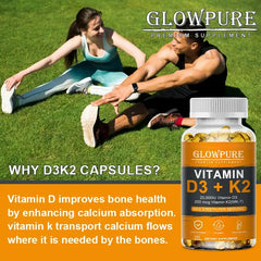 D3 K2 Vitamins Capsule for Bones, Joint, Calcium Absorption, Cardiovascular, Immune System Daily Health Supplement