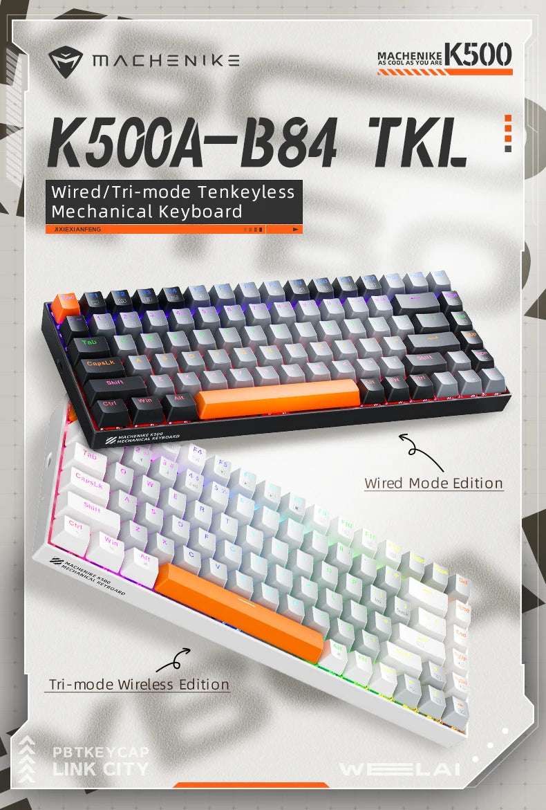 Machenike K500A-B84 Mechanical Keyboard 75% TKL Hot-Swappable Wired Gaming Keyboard 6-Color Backlit 84 Keys For PC Gamers Laptop
