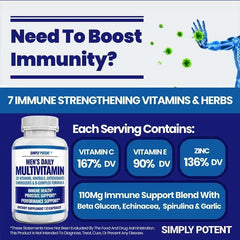 Daily Multivitamin for Men, for Prostate Energy Concentration Metabolism Immunity Vitamins: A C D E (B1 B2 B3 B5 B6 B7 B9 B12)