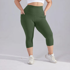 Plus size yoga pants for women Leggings fitness tummy tuck butt lift slim yoga pants with pocket summer sports cropped trousers