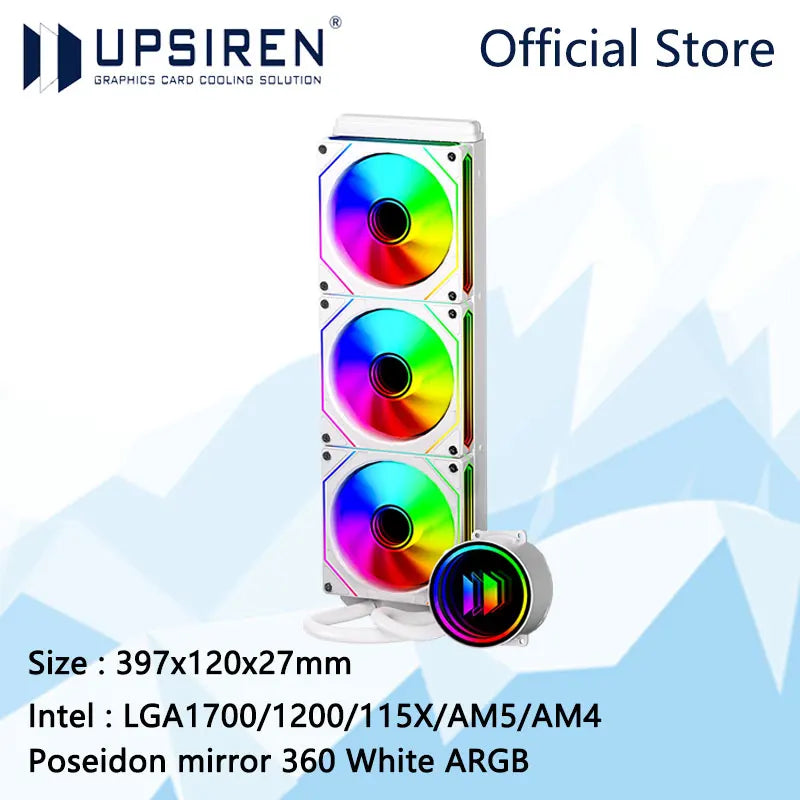 مبرد مياه UPSIREN Poseidon mirror 360 ARGB الكل في واحد/تأثيرات إضاءة مرآة Infinity/TDP280W/يدعم LGA1700/AM5
