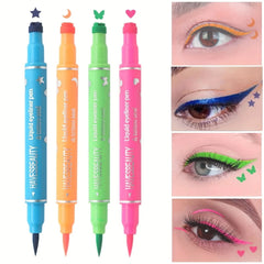 Double-head Liquid Stamp Eyeliner Set, 4 Styles/Colors Waterproof Slim Gel Felt Tip Liquid Eyeliner,Stars Hearts Moon Butterfly