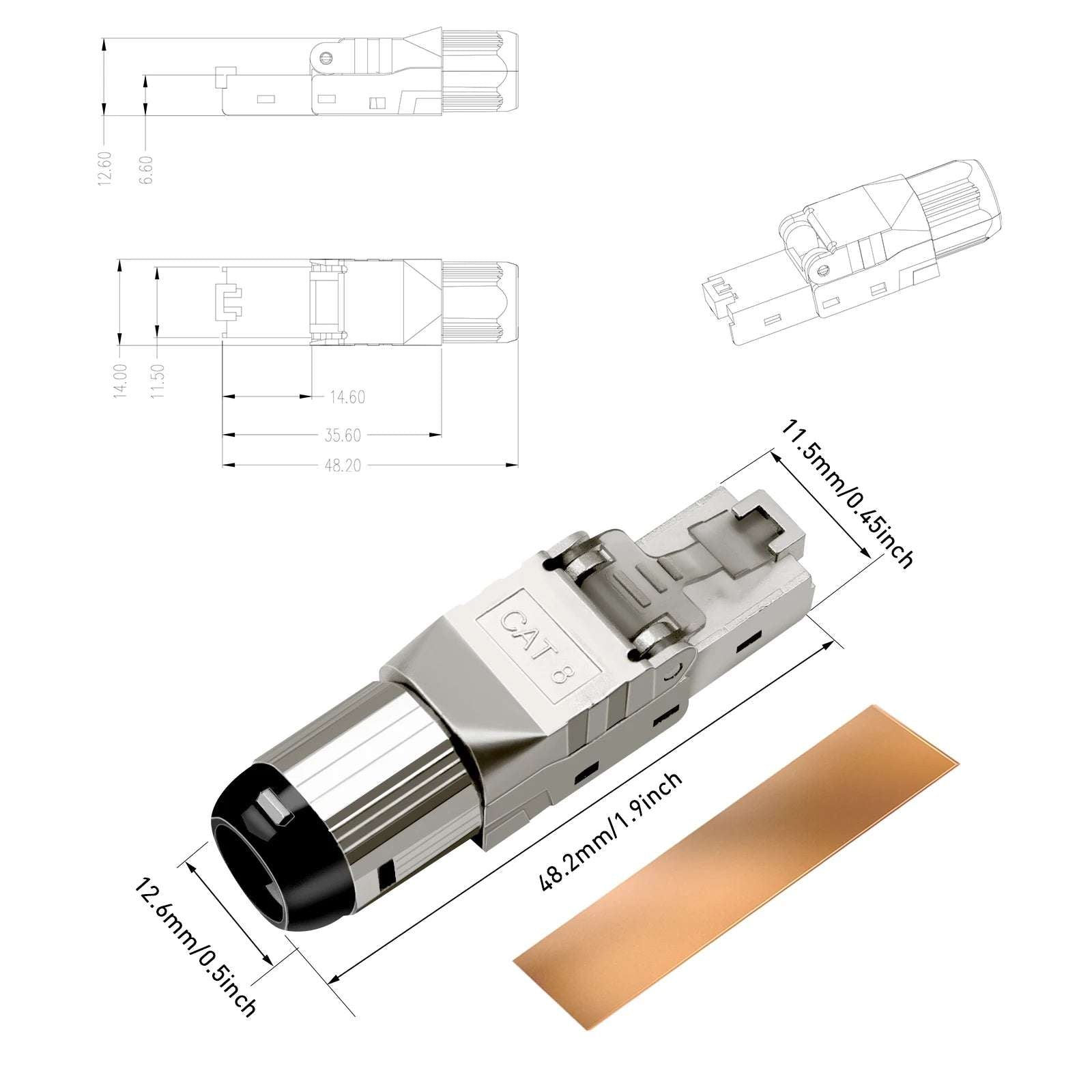 ZoeRax 2PCS RJ45 Cat8 Cat7 Cat6A Connector Shielded Toolless Modular Termination Plug 2000MHz 40G LAN Cable for 22AWG-24AWG