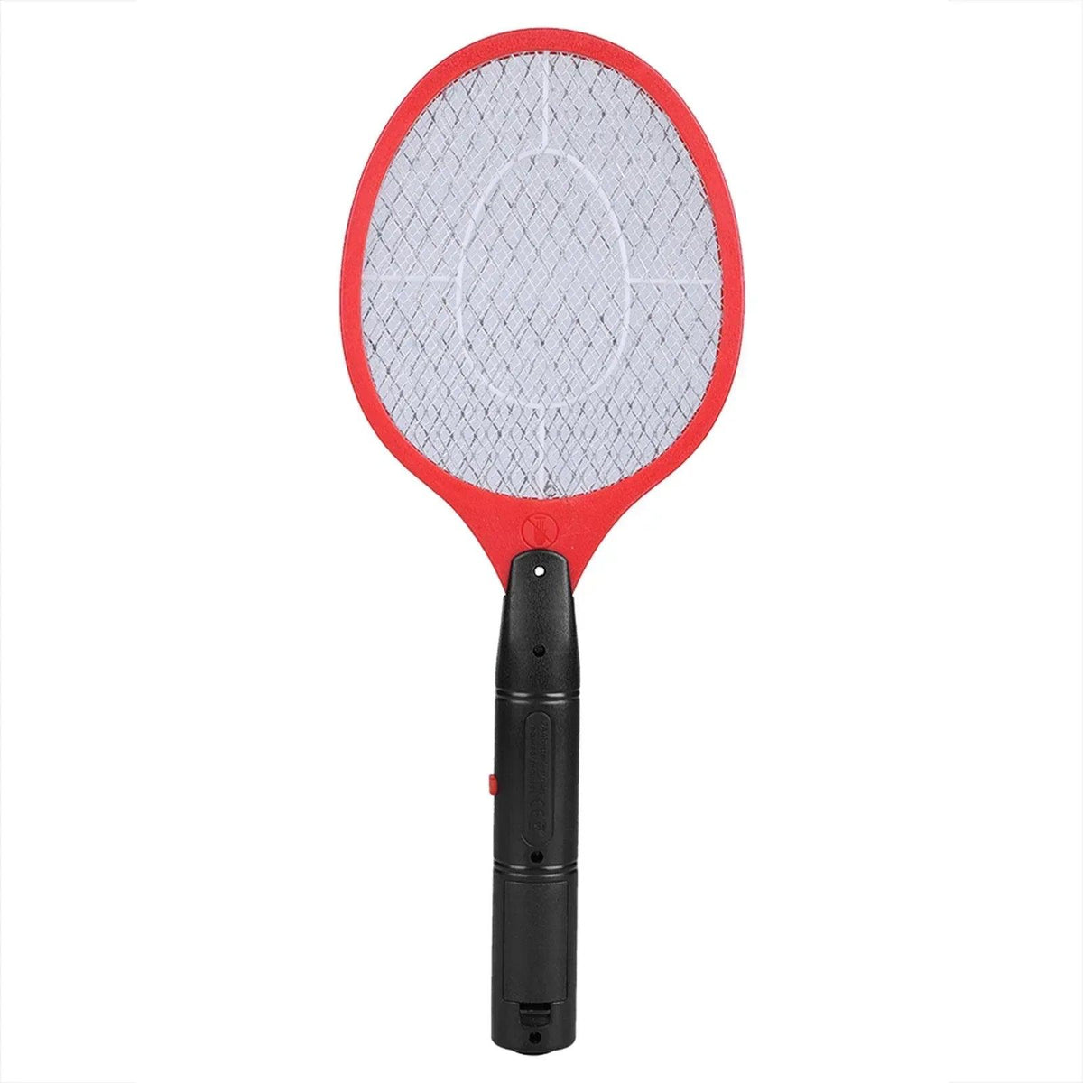 Electric mosquito swatter racket, red mesh head, black cordless handle