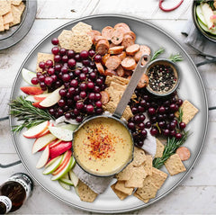 20cm Round Metal Dish Camping Stainless Steel 304 Serving Dinner Plates 4 Pack with alleco cotton bag for BBQ, Snack, Salad