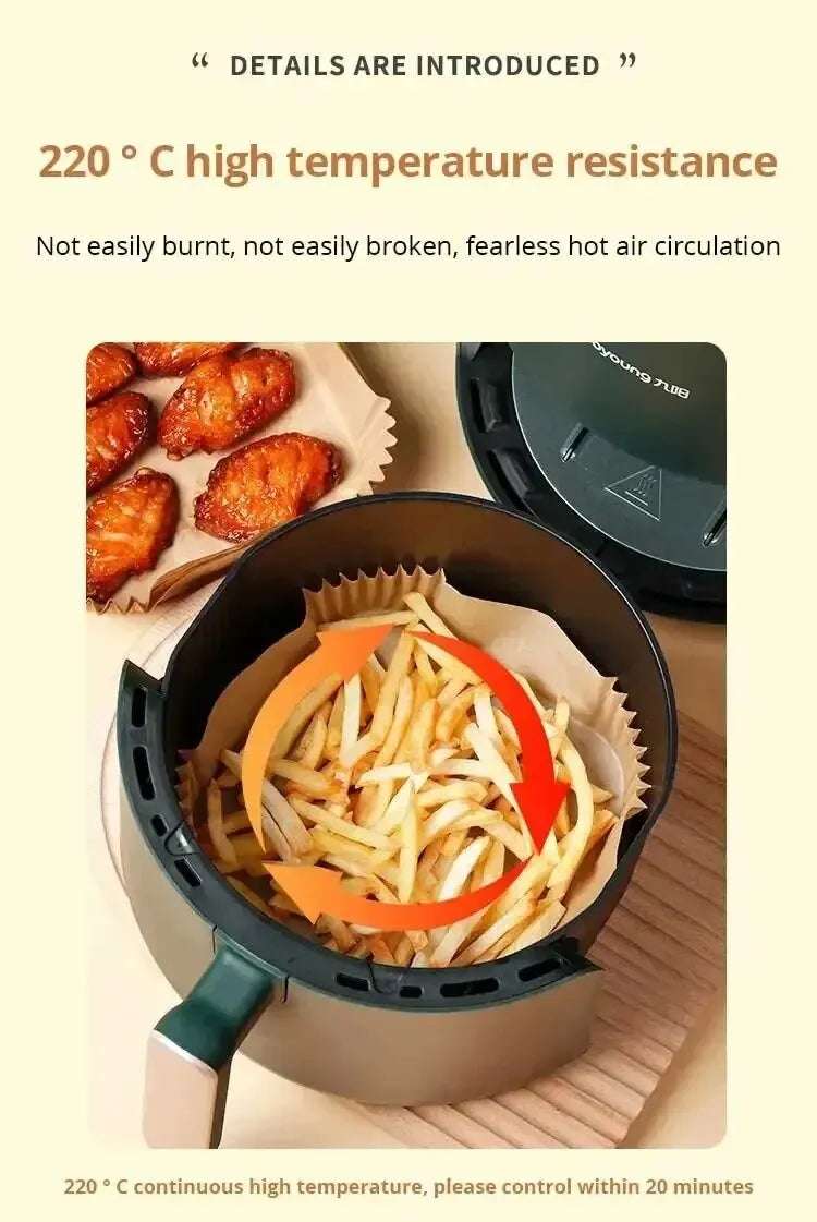 50Pcs Air Fryer Disposable Paper Non-Stick Airfryer Baking Papers Round Air-Fryer Paper Liners Paper Kitchen Accessories