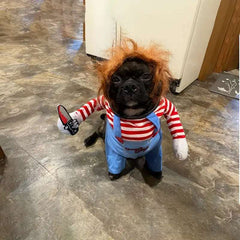 Halloween Pet Dog Clothes Transformed Pet Apparel and Wig for Holiday Party Pet Supplies Funny Bloody Doll With Knife Dog Costum