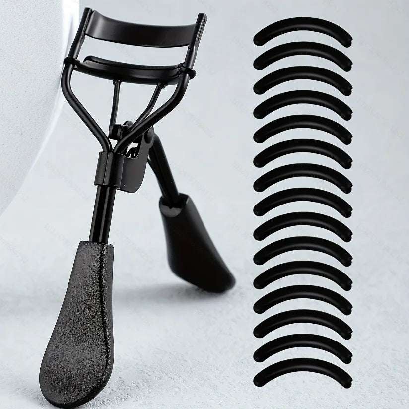 Portable Eyelash Curler with 15 Silicone Pads and Stainless Steel Eyelash Curler, Used for Eyelash Extension and Curling Tools