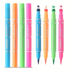 Double-head Liquid Stamp Eyeliner Set, 4 Styles/Colors Waterproof Slim Gel Felt Tip Liquid Eyeliner,Stars Hearts Moon Butterfly