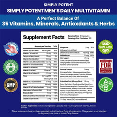 Daily Multivitamin for Men, for Prostate Energy Concentration Metabolism Immunity Vitamins: A C D E (B1 B2 B3 B5 B6 B7 B9 B12)