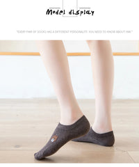 5/10 Pairs of WOMEN and MEN Cotton Socks, Casual Breathable Short Socks, and Girls' Cartoon Bear Low Cut Ankle Boat Socks