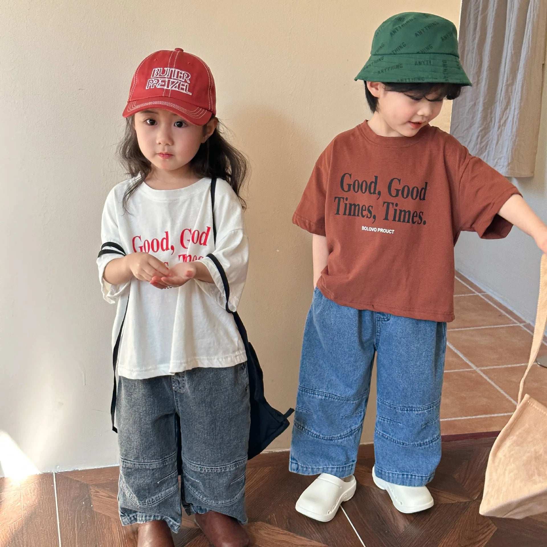 2024 Summer Fashion Loose Girl Children Letter Print T-shirt Boy Baby Cotton Short Sleeve Tees Kid Casual Tops Toddler Clothes