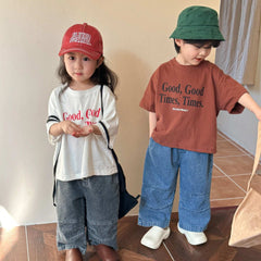 2024 Summer Fashion Loose Girl Children Letter Print T-shirt Boy Baby Cotton Short Sleeve Tees Kid Casual Tops Toddler Clothes