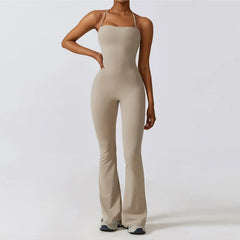 Ctenkevet Women Sleeveless Yoga Jumpsuit Female Gym Flared Overalls Neck-hanging Backless Sportswear Sport Outfit For Woman