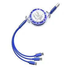 3-in-1 Telescopic USB Fast Charging Cable for iPhone 15/Samsung S23/Huawei, Type-C & Android Phone, 3A Nylon-Braided Durable Cha