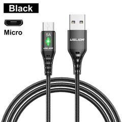 كابل USB صغير 5A من USLION كابل شحن سريع USB إلى Micro USB 2.0 سلك شحن Android لهاتف Samsung Galaxy S7 S6 Note