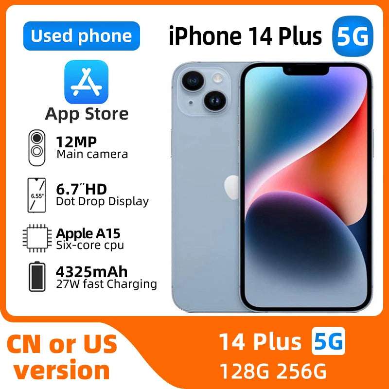 Apple iPhone 14 Plus 5g SmartPhone Apple A15 6.7inch OLED Screen 12MP Camera 4325mAh Battery IOS in Good Conditiopn Used Phone