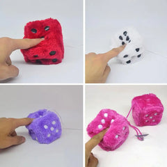 1Kit Fuzzy Plush Dice with Dots Retro Square Plush Hanging Mirror Fuzzy Dices Kid Toys For Pink Car Interior Ornament Decoration