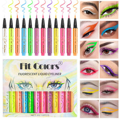 Fit Colors 12pcs/set colorful liquid UV waterproof Fluorescent Eyeliner Face Body Paint Pen long-lasting easy to remove