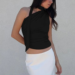 Backless Sexy Off Shoulder Halter Tank Tops Women Vintage Sleeveless Crop Top Y2K Clothes Club Female Casual Summer