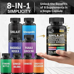 Shilajit 9000 Panax Ginseng South African Drunken Solanum, Rhodiola, Turmeric, Ginkgo, Urticata, Cordyceps, Mushroom