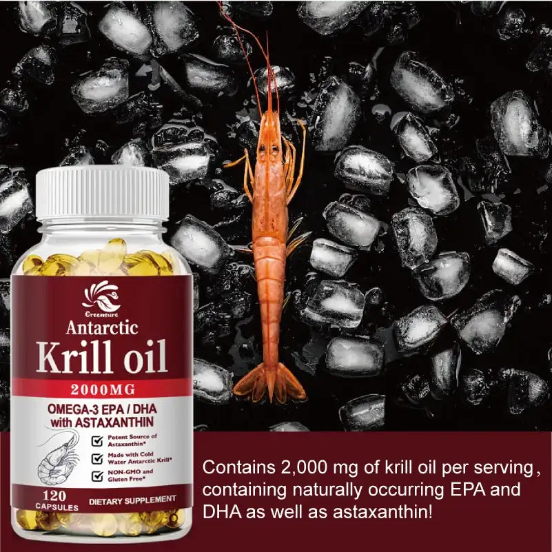 2000Mg Antarctic Krill Oil Omega-3 EPA & DHA Phospholipids and Astaxanthin for Joint, Brain, Immune and Cardiac Support Diet