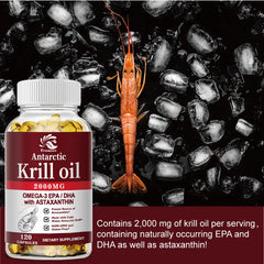 2000Mg Antarctic Krill Oil Omega-3 EPA & DHA Phospholipids and Astaxanthin for Joint, Brain, Immune and Cardiac Support Diet