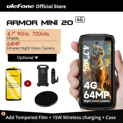 هاتف Ulefone Armor Mini 20 4G 4.7" Rugged Phone 64MP Night Camera Android 14 Smartphone 6200mAh Mobile Phone NFC 16GB+256GB 33W G99
