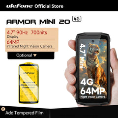 هاتف Ulefone Armor Mini 20 4G 4.7" Rugged Phone 64MP Night Camera Android 14 Smartphone 6200mAh Mobile Phone NFC 16GB+256GB 33W G99