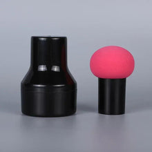 Powder sponge brush set with black handles and black or pink mushroom sponge heads