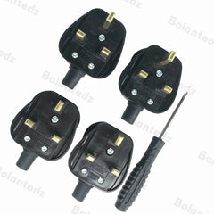 4Pcs UK 3 Pins AC Electrical Power Rewireable Plug Male Wire Fused Socket Adaptor Extension Cord Cable Connector + Screw Driver