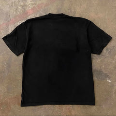 Loose Fit Cotton T-irt Men's ort Sve Double Tead Pure Cotton American Retro Sle Couple's Casual Wear