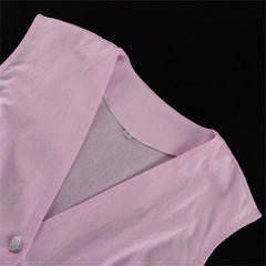 Fashion Pink 2 Piece Set Women Summer Chic Elegant Outfit Single Breasted Sleeveless Ruffles Tank Top Loose Wide-leg Pants Sets