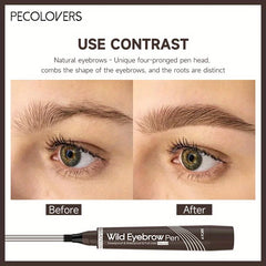 4 Forks Eye Brow Pen, 5 Color Natural Matte Liquid Tint Makeup Long Lasting Waterproof Eyebrow Smudge Proof Cosmetic