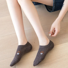 5/10 Pairs of WOMEN and MEN Cotton Socks, Casual Breathable Short Socks, and Girls' Cartoon Bear Low Cut Ankle Boat Socks