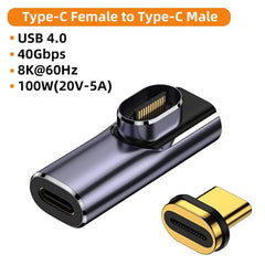 محول شحن USB 4.0 مغناطيسي سريع 100 وات من النوع C OTG 40 جيجابايت في الثانية لنقل البيانات لأجهزة الكمبيوتر اللوحية والهواتف وأجهزة الكمبيوتر المحمولة Macbook Air Pro