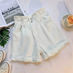 High Waist A-Line Wide Leg Jeans orts Women's Cuffed Loose Slimming High Waist Flower Bud Pants Summer Casual orts