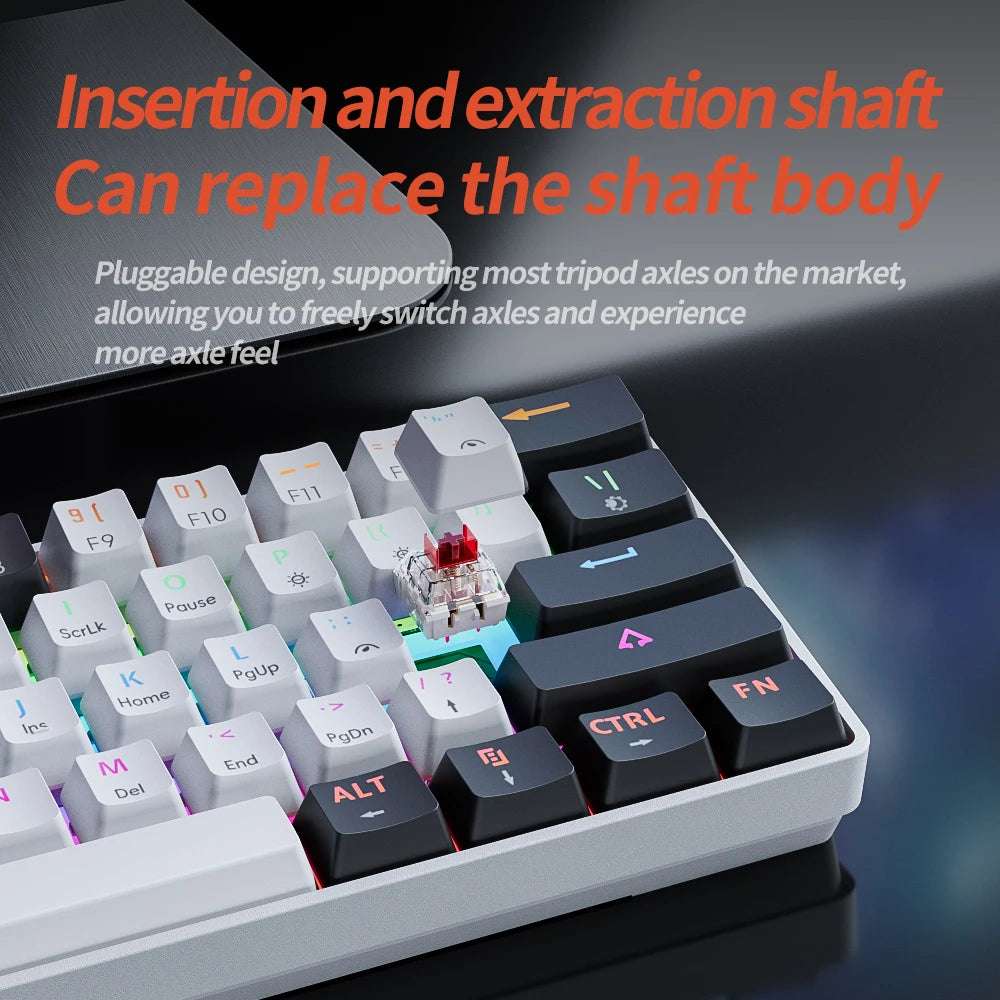 MUCAI MK61 RGB Backlit Gaming Mechanical Keyboard 61-Key Red Switch Wired Detachable Cable USB Interface Hot Swappable